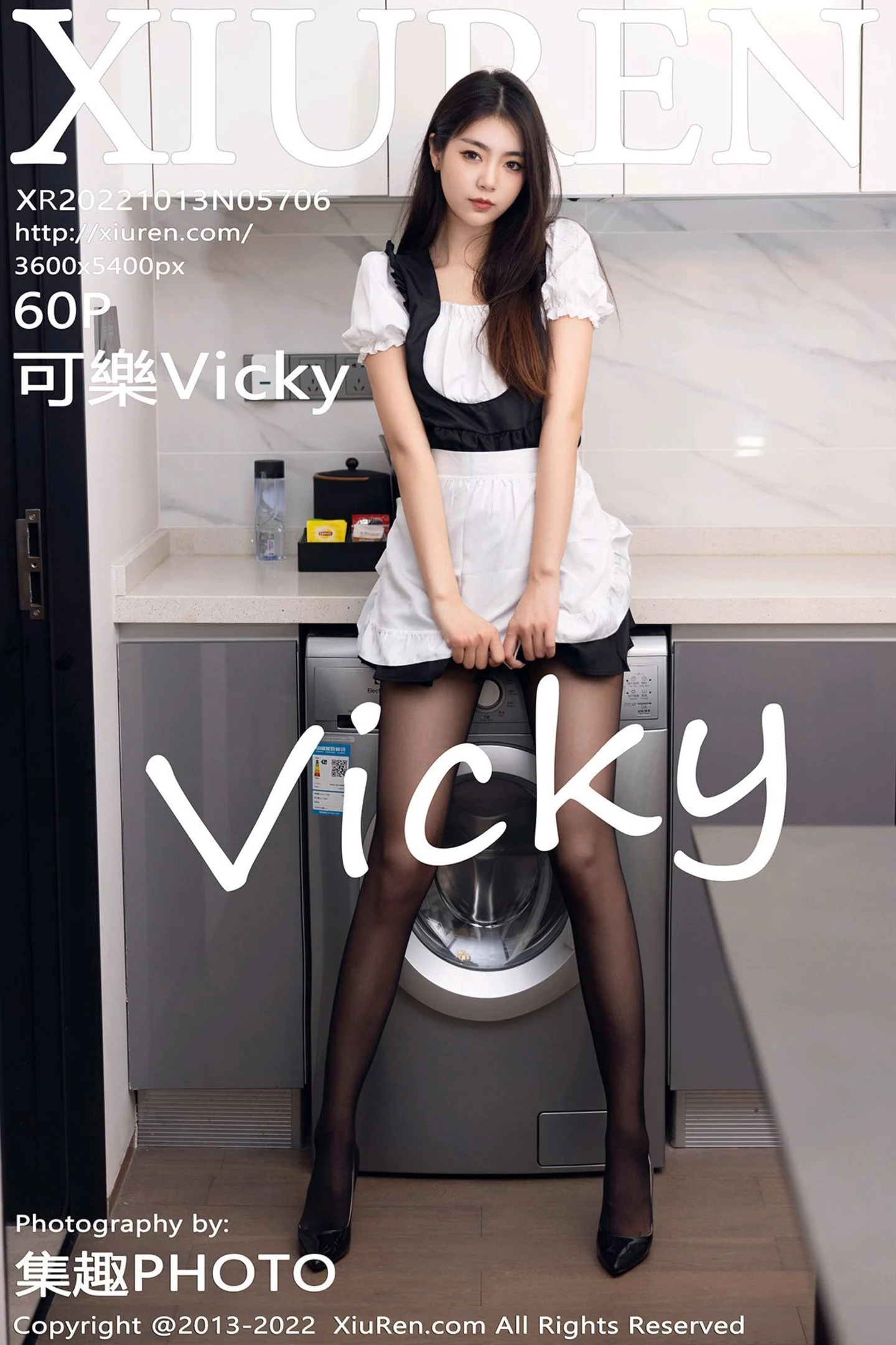 [XiuRen秀人网]No.5706_模特可乐Vicky黑白拼色厨娘服饰配超薄黑丝秀苗条身材性感写真60P-秀人网 - XiuRen.Xyz